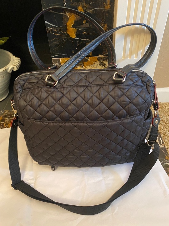 MZ WALLACE TOTE TRAVELER TOTE COSBY BLACK QUILTED SLIPS ON SUIT CASE HANDLE - Picture 2 of 16